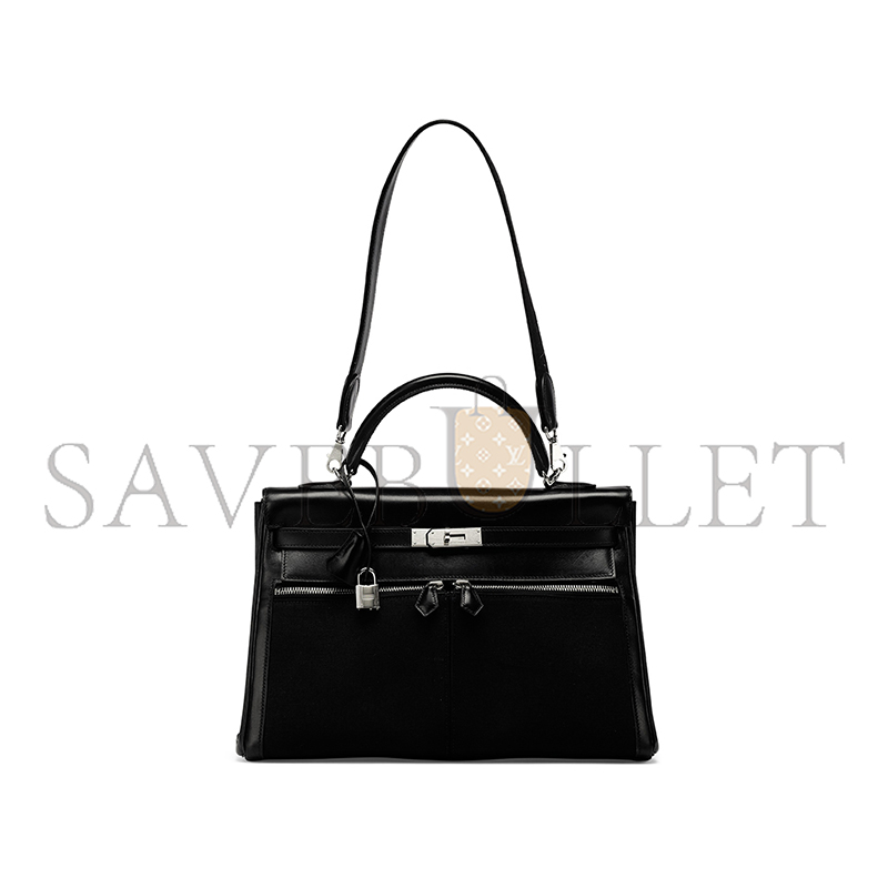 HERMÈS MASTER A BLACK SWIFT LEATHER & CANVAS KELLY LAKIS 32 WITH PALLADIUM HARDWARE (32*23*10cm) 